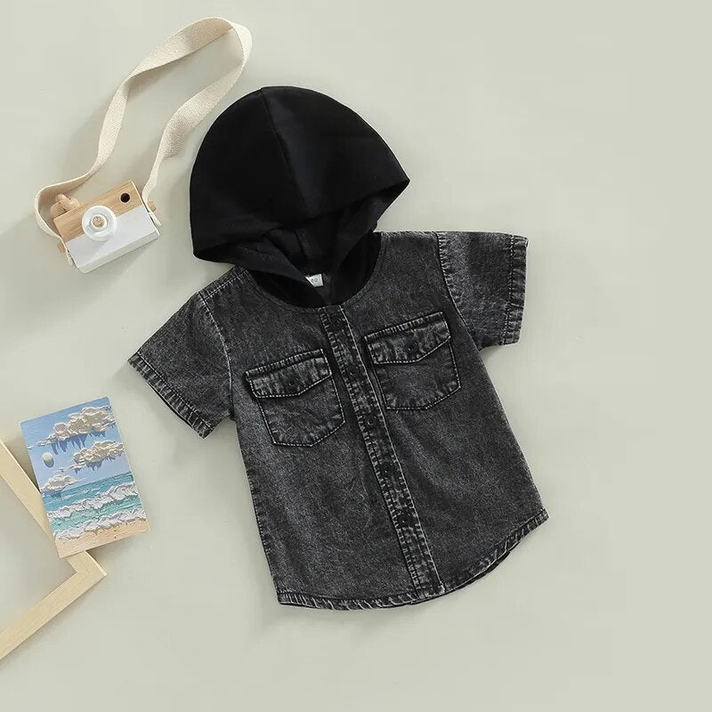 Denim Hooded Button Tee - The Ollie Bee