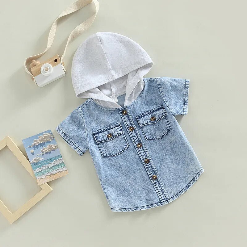 Denim Hooded Button Tee - The Ollie Bee