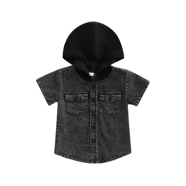 Denim Hooded Button Tee - The Ollie Bee