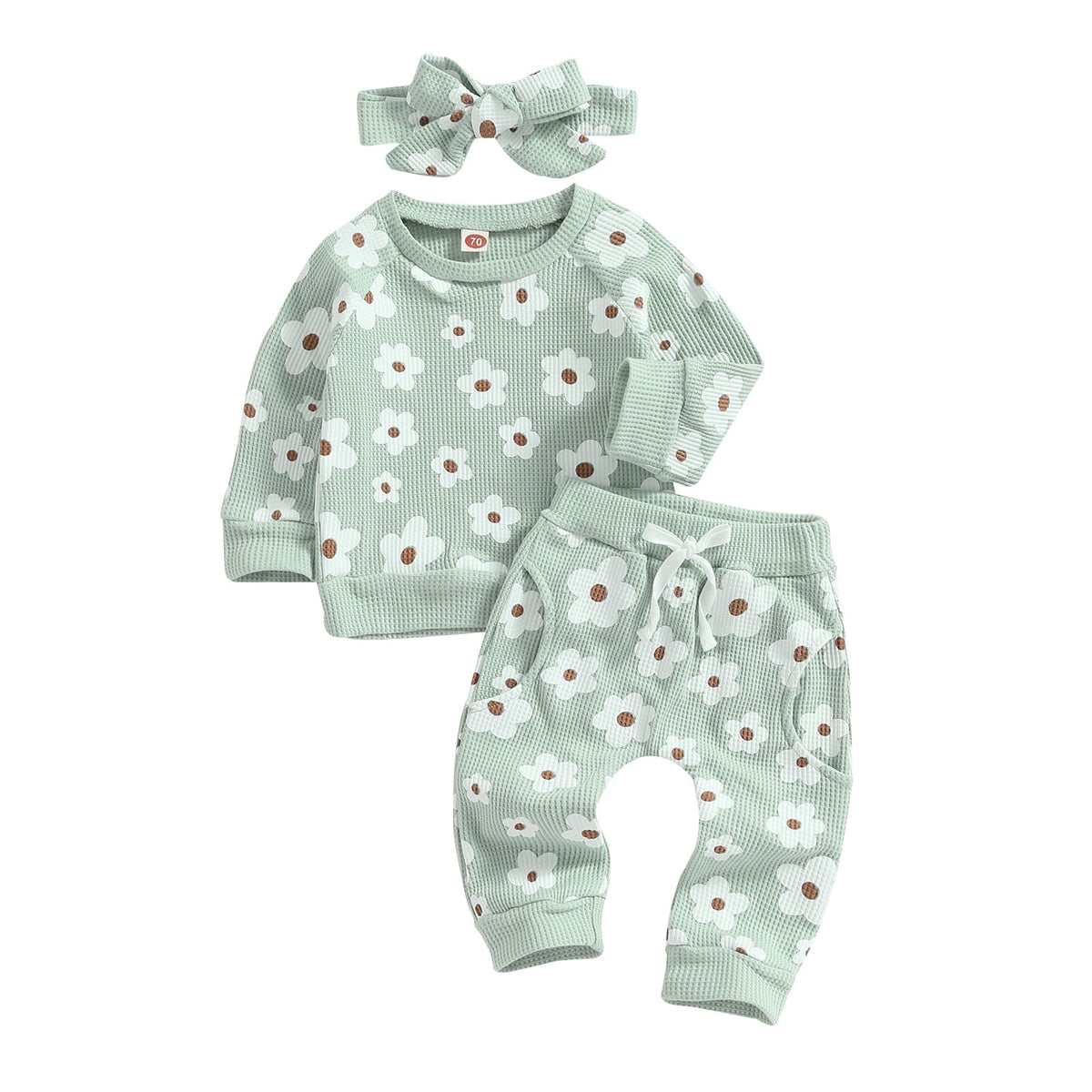 Flower Power Waffle Sweatsuit and Bow - The Ollie Bee