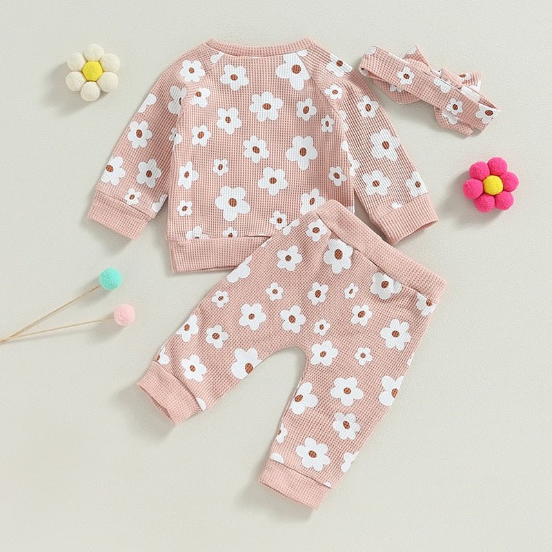 Flower Power Waffle Sweatsuit and Bow - The Ollie Bee