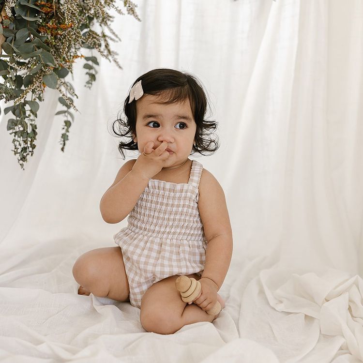 Gingham Bubble Onesie and Bow - The Ollie Bee