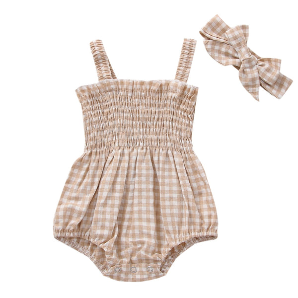 Gingham Bubble Onesie and Bow - The Ollie Bee