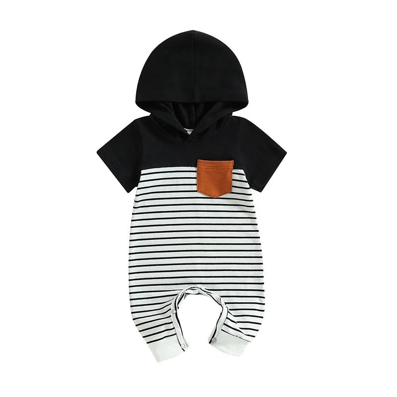 Hooded Striped Pocket Jumpsuit - The Ollie Bee