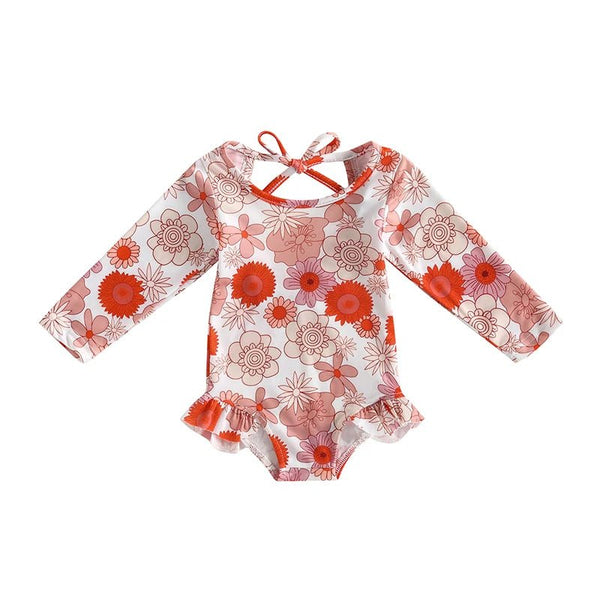 Long Sleeve Keyhole Ruffles Swimsuit - The Ollie Bee