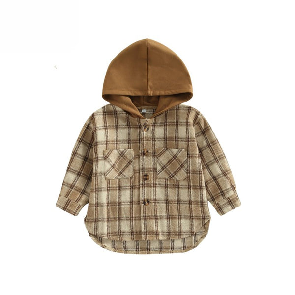 Neutral Hooded Flannel Shacket - The Ollie Bee