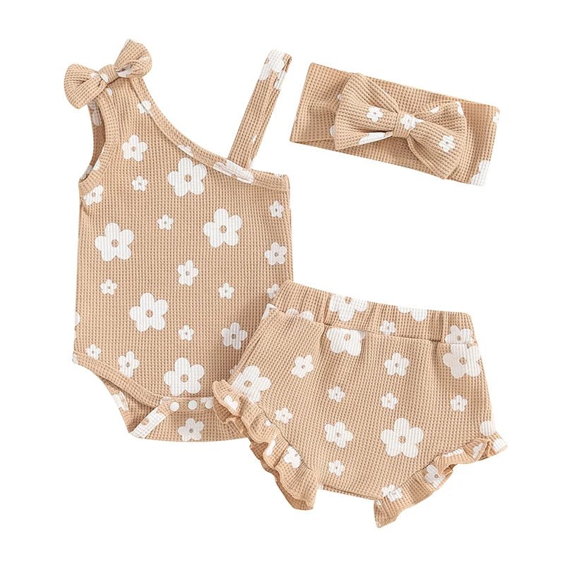 One Shoulder Floral Waffle Set - The Ollie Bee