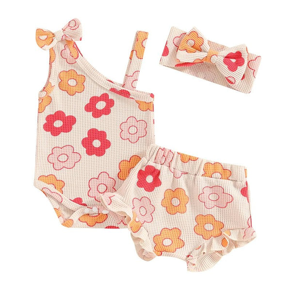 One Shoulder Floral Waffle Set - The Ollie Bee