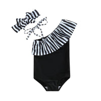 One Shoulder Ruffled Stripes Swimsuit - The Ollie Bee