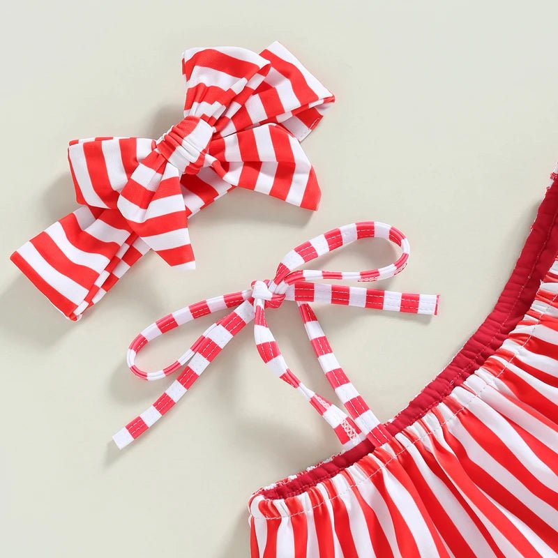 One Shoulder Ruffled Stripes Swimsuit - The Ollie Bee