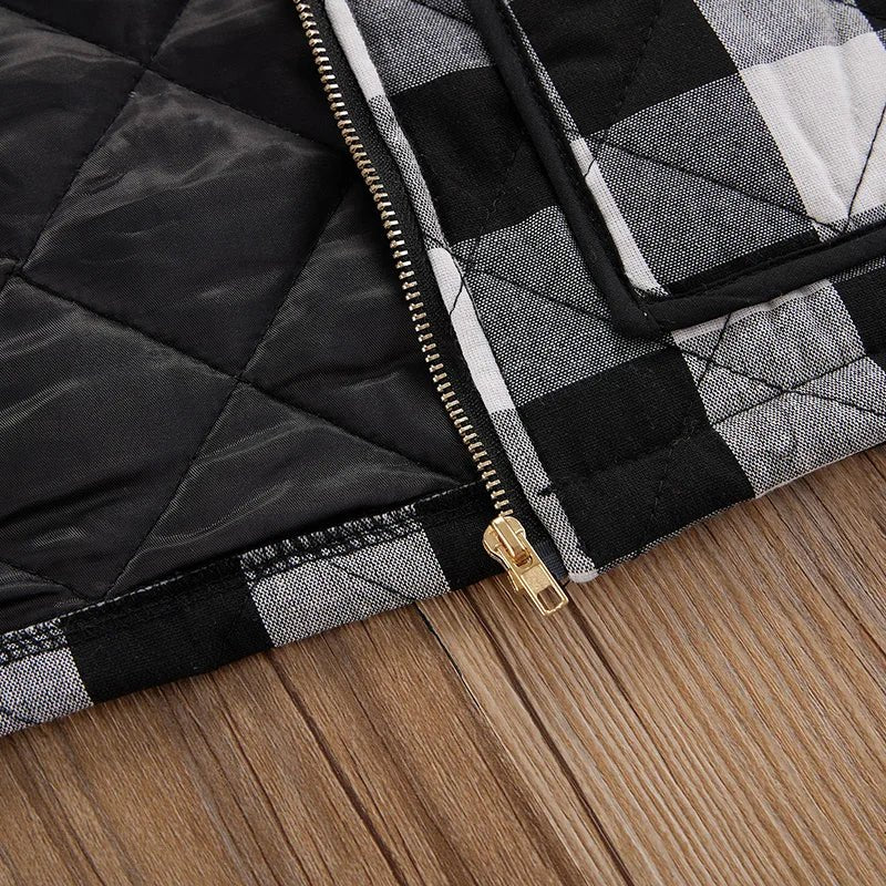 Plaid Quilted Zipper Vest - The Ollie Bee