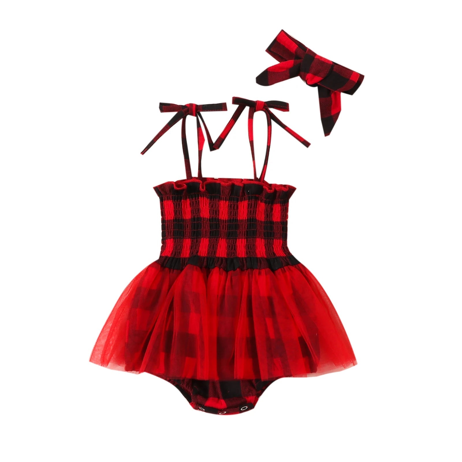 Plaid Tutu Onesie with Bow - The Ollie Bee