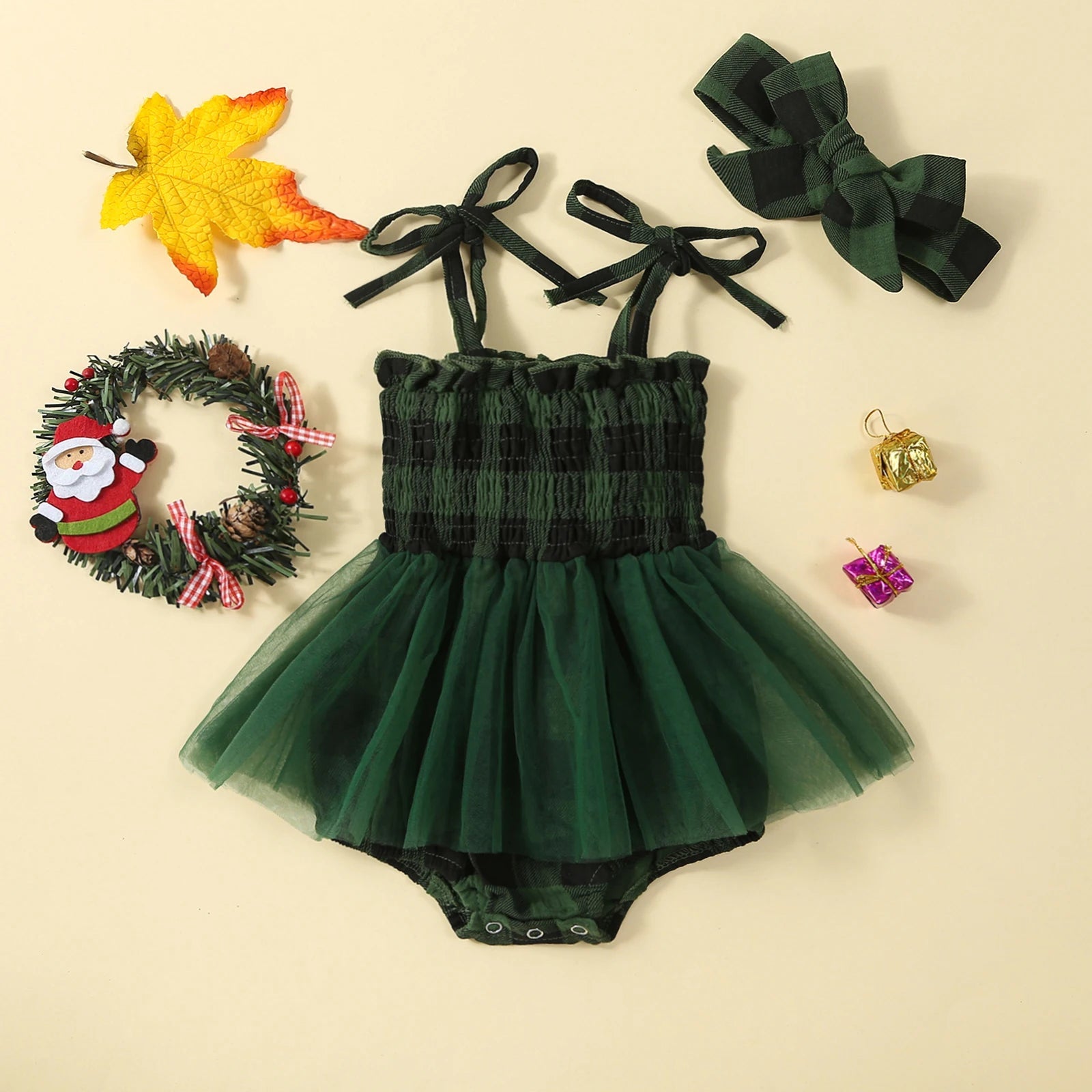 Plaid Tutu Onesie with Bow - The Ollie Bee