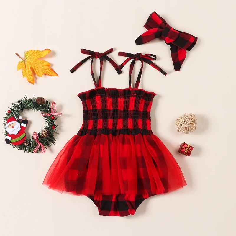Plaid Tutu Onesie with Bow - The Ollie Bee