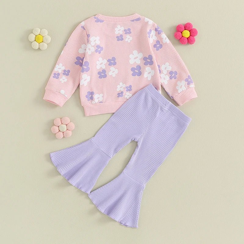 Ribbed Flare Pant Flower Set - The Ollie Bee