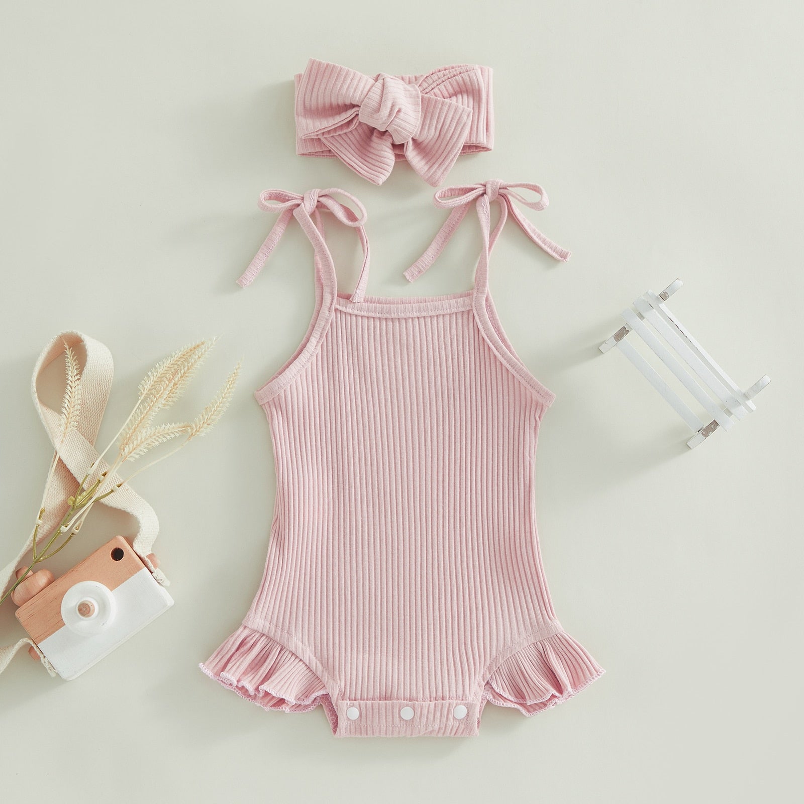 Ribbed Ruffle Onesie & Headband - The Ollie Bee