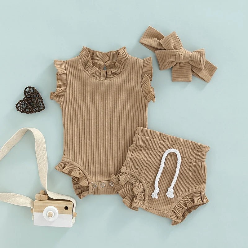Ribbed Ruffle Shorts Set - The Ollie Bee