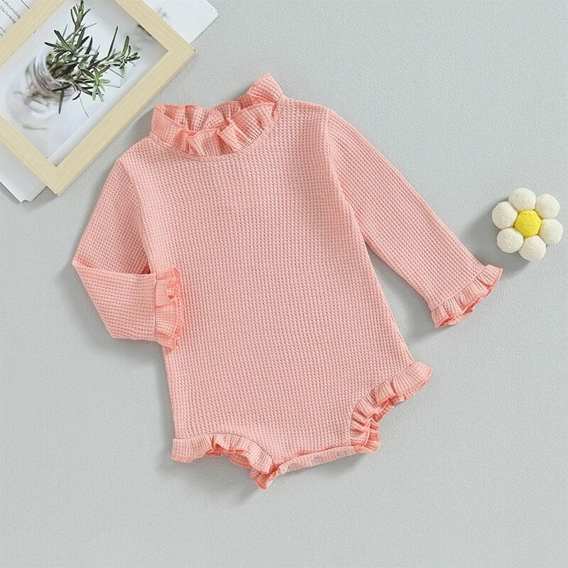 Ruffle Mockneck Waffle Onesie - The Ollie Bee