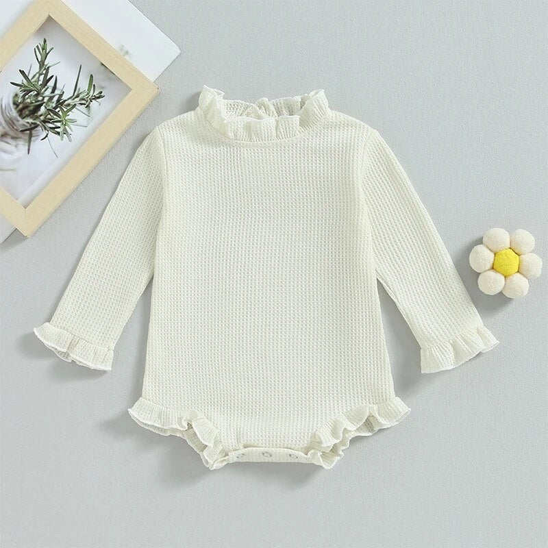 Ruffle Mockneck Waffle Onesie - The Ollie Bee