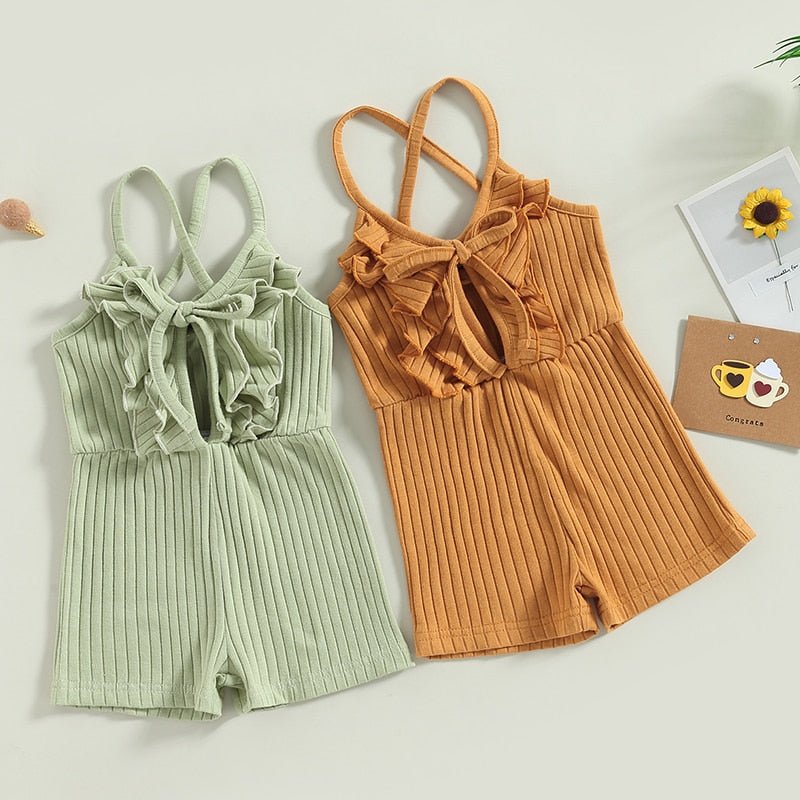 Ruffle Ribbed Peephole Romper - The Ollie Bee