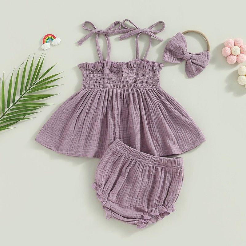 Sleeveless Shirred Set with Bow - The Ollie Bee