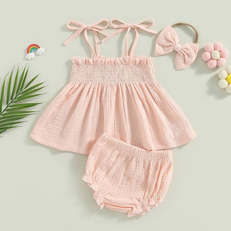 Sleeveless Shirred Set with Bow - The Ollie Bee