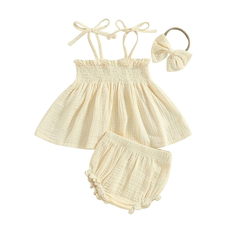 Sleeveless Shirred Set with Bow - The Ollie Bee