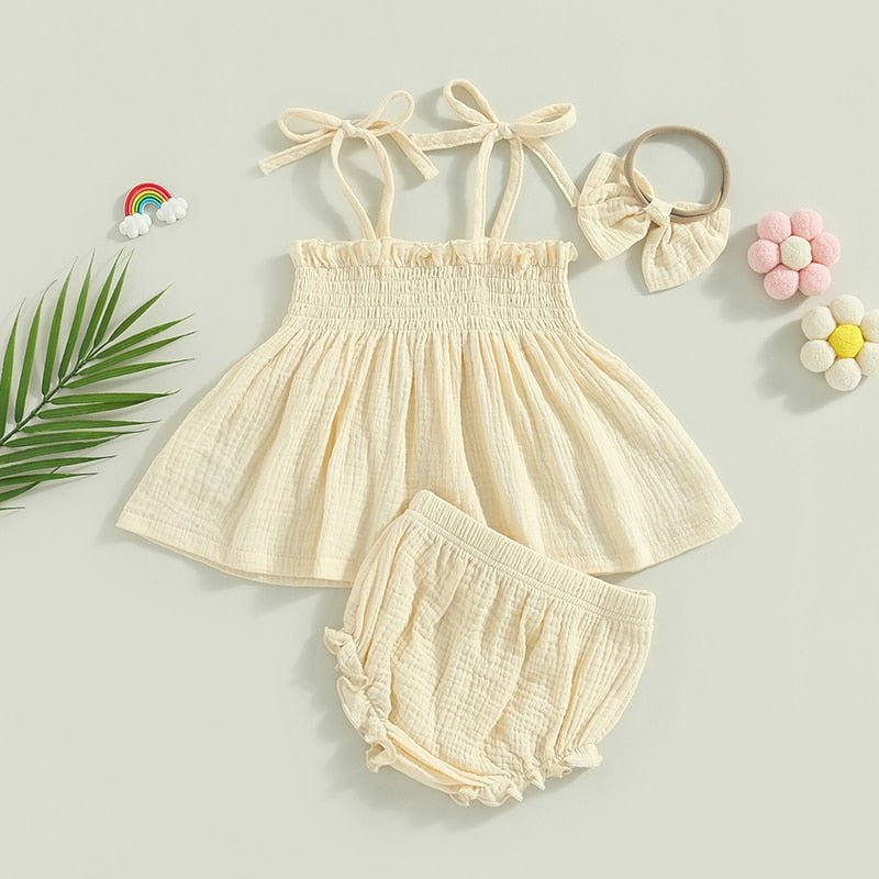 Sleeveless Shirred Set with Bow - The Ollie Bee