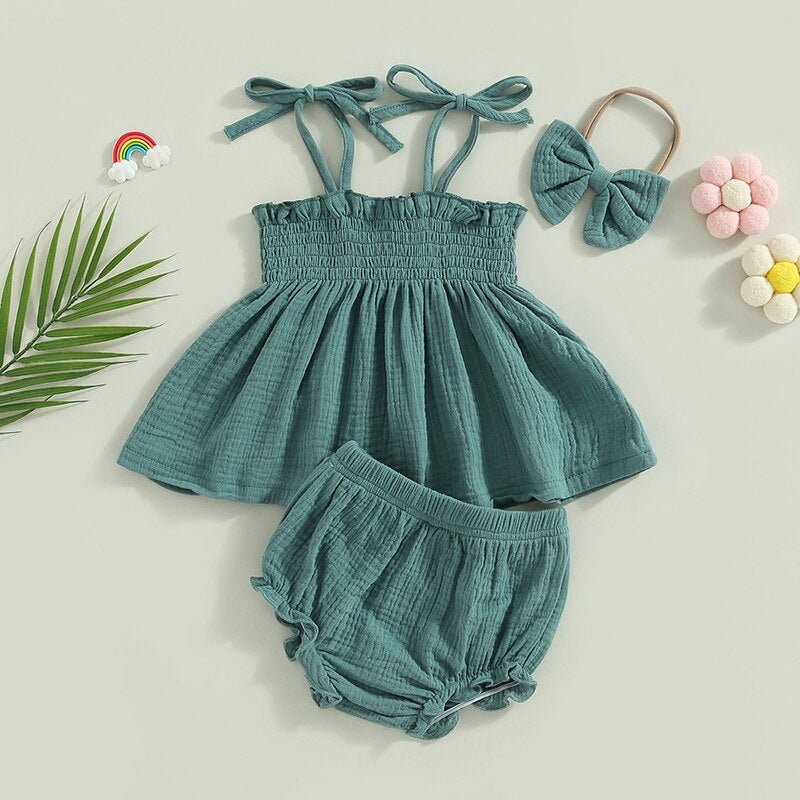 Sleeveless Shirred Set with Bow - The Ollie Bee