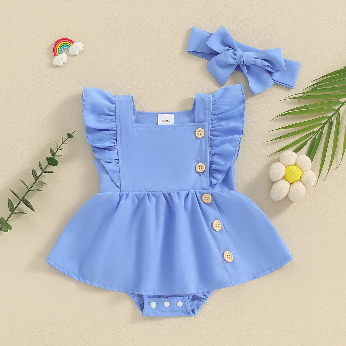 Square Neck Button Jumpsuit and Bow - The Ollie Bee