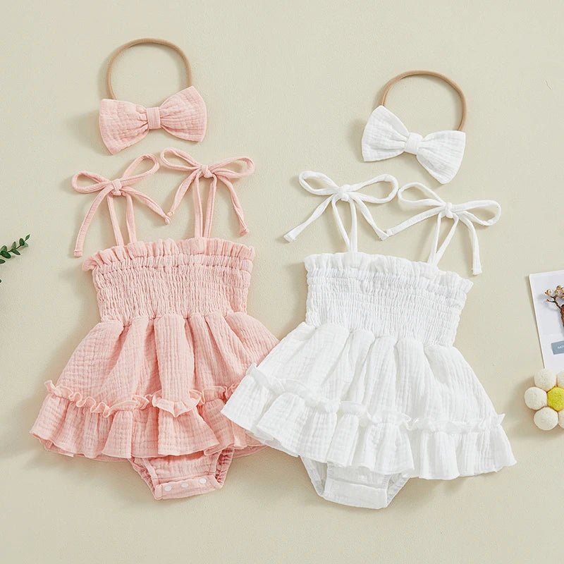 Tie Sleeve Onesie Dress with Bow - The Ollie Bee