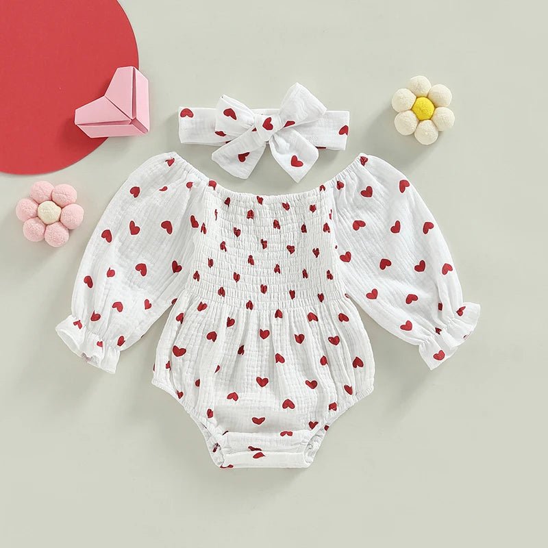 Valentines Bubble Sleeve Romper and Bow - The Ollie Bee